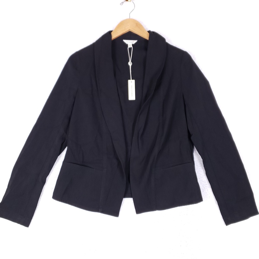 Max Studio Blazer Womens Small Black Open Front Shawl Collar Career Professional